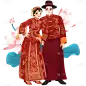 手绘-中式婚礼大尺寸人物插画贴纸5