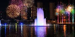 烟花时尚创意大气唯美城市夜景插画