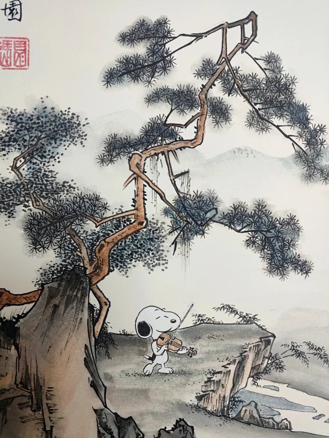 史努比夜半小夜曲国画_1_手绘先生冯园J...