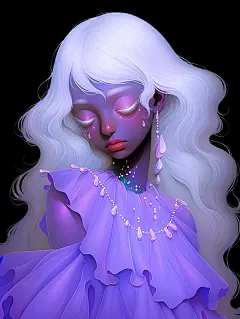 紫色黑皮肤少女 珍珠少女  紫色壁纸 