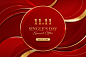 Realistic golden and red single's day background Free Vector
