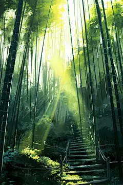 清新竹子竹林植物自然风景插画