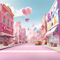 3D store street scene c4d cartoon playground e-commerce activities promotional background, light pink-based, dreamy, OC rendering, HD, image size 1920:1080