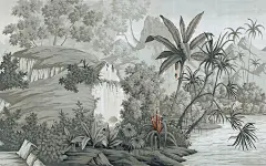 无缝墙布壁画墙画定制欧式复古热带雨林手绘芭蕉椰树背景墙纸壁纸-tmall.com天猫
