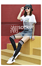 1双装 MEIKAN美看 长筒袜及膝黑白条纹过膝袜女 女韩版过膝棉袜子-tmall.com天猫