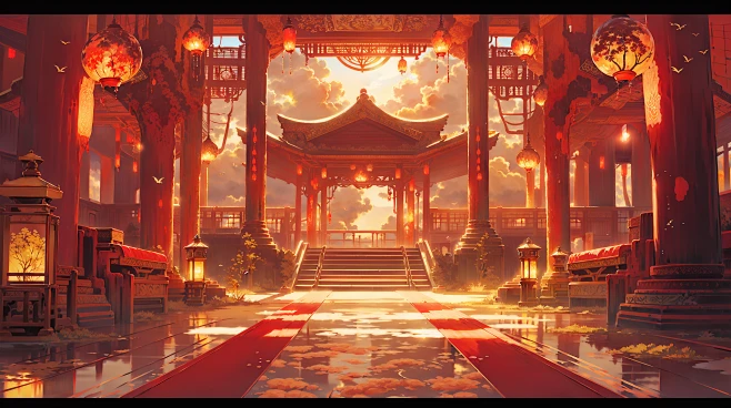 古风宫殿室内场景插画素材 AI国风背景设定图集 影视游戏概念设计-淘宝网-花瓣网