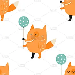 无缝图案可爱的小狐狸与气球
