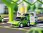 电动汽车充电站 - 3D 插图