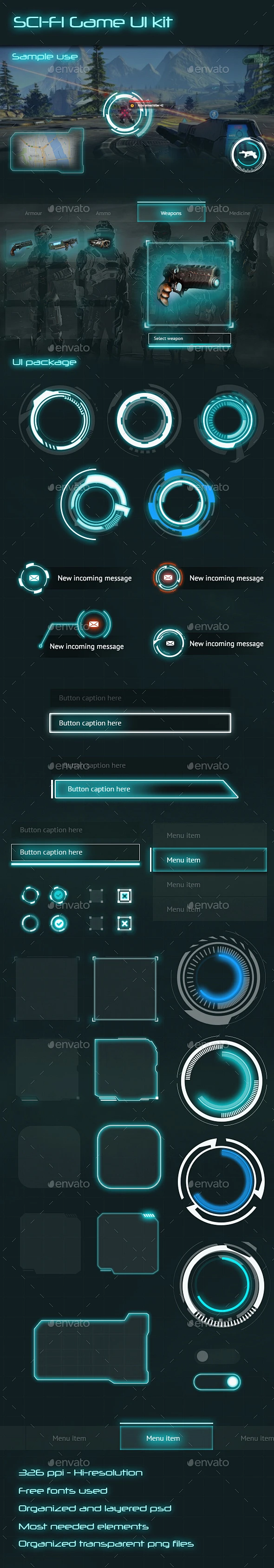 科幻游戏UI工具包-用户界面游戏资产Sci-Fi Game UI Kit - User Interfaces Game Assets幻想小说 ...
