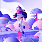 一组来自艺术家 Mathieu Le Berre 的 3D 人物场景设计，通过红蓝色调营造场景的氛围感，画面良好的色彩运用甚至让人无法察觉其中有一部分是 2D 绘制。

#设计# #好设计共欣赏# ​​​​