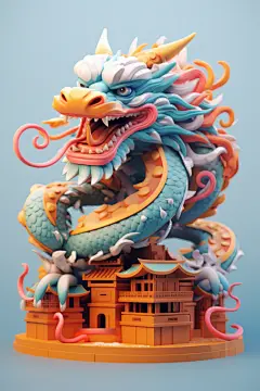 东方龙中国龙神话神奇神秘祥瑞吉祥建筑模型