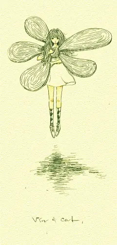 vin与猫。  的插画 悬浮