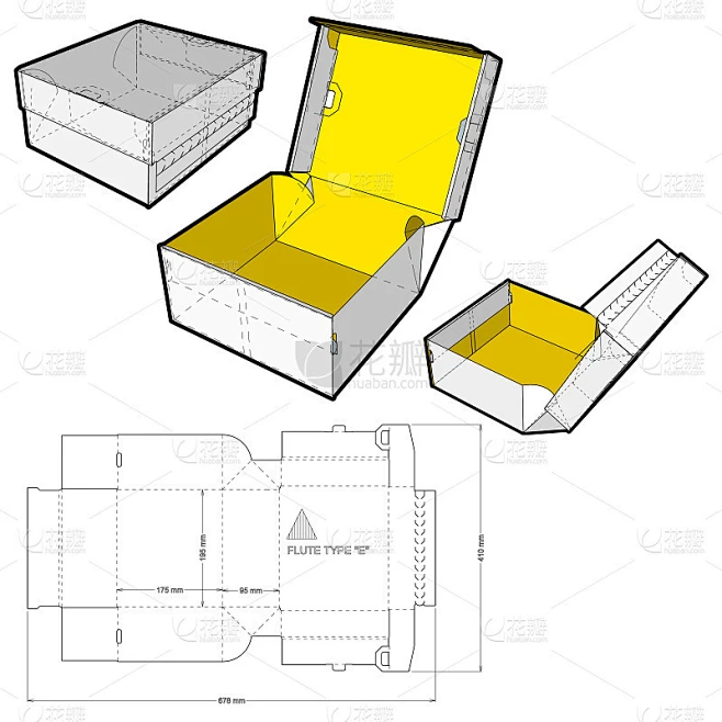 配送食品包装和模切模式。.eps文件是完整的，功能齐全。为真正的纸板生产准备。素材-花瓣网