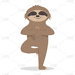 树懒站在瑜伽姿势，彩色孤立插图卡通风格，剪切，设计，印刷