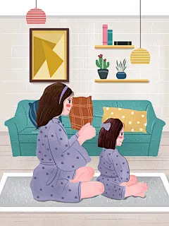 卡通母子拥抱母亲节创意简约插画 (10)