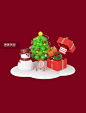 C4D圣诞元素场景圣诞树雪人铃铛礼物盒3d元素图片_潮国创意