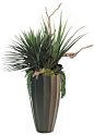 Sandblasted Ghostwood, Australian Draceana, Pineapple Yucca, Mixed Succulents, Donkey Tails and Mixed Mosses in Black Fiberglass Ribbed Container - 69"H x 48"W x 33"D - FL1474 from LDF Silk: 