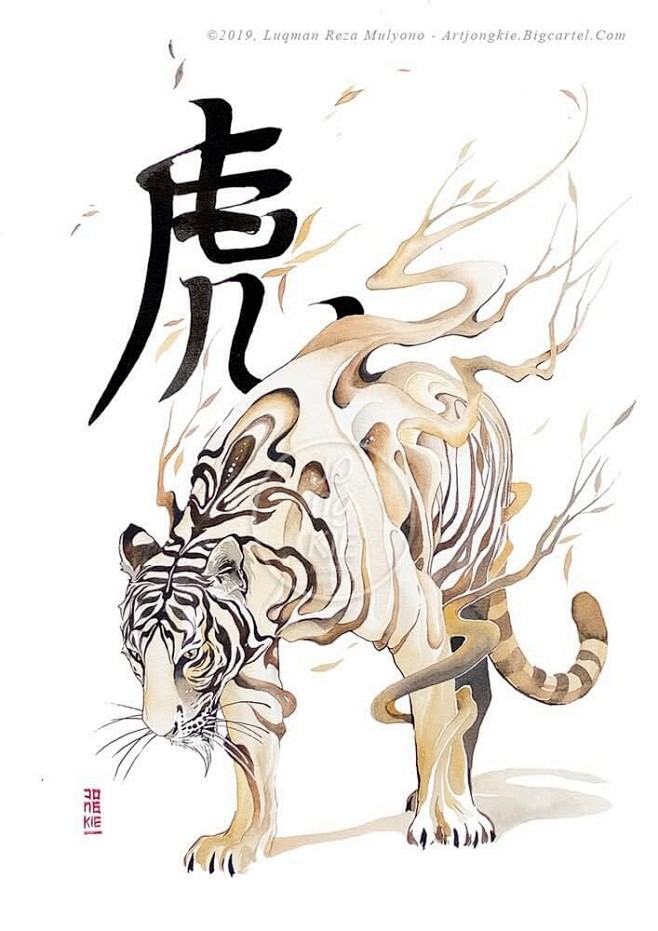 03猪中年虎年中国十二生肖绘画