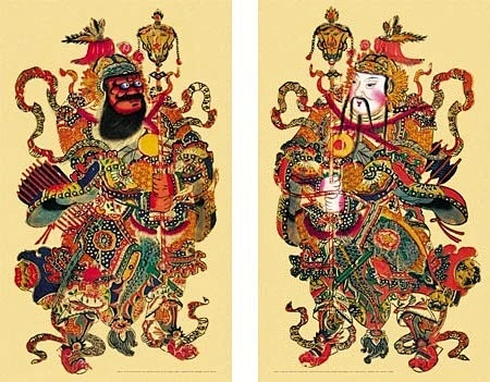 已经被渐渐遗忘的中国门神。门神种类很多，除了常见的各种武门神，还有文门神、财神、关公、童子、钟馗、和合二仙、仕女等等-花瓣网