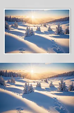 AI数字艺术冬季自然风景雪景摄影图