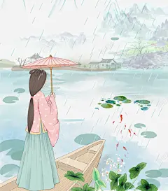 小清新手绘江南烟雨古风插画高清素材 页面 免费下载 页面网页 平面电商 创意素材 png素材