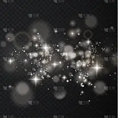 光闪闪的尘埃，白色的星光闪耀在透明的背景上。闪闪发光的质感豪华贺卡的圣诞效果. 