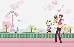 卡通情侣 樱花 浪漫 爱心 男女朋友 男孩女孩 街道 元素 免抠png 设计图片 免费下载 页面网页 平面电商 创意素材