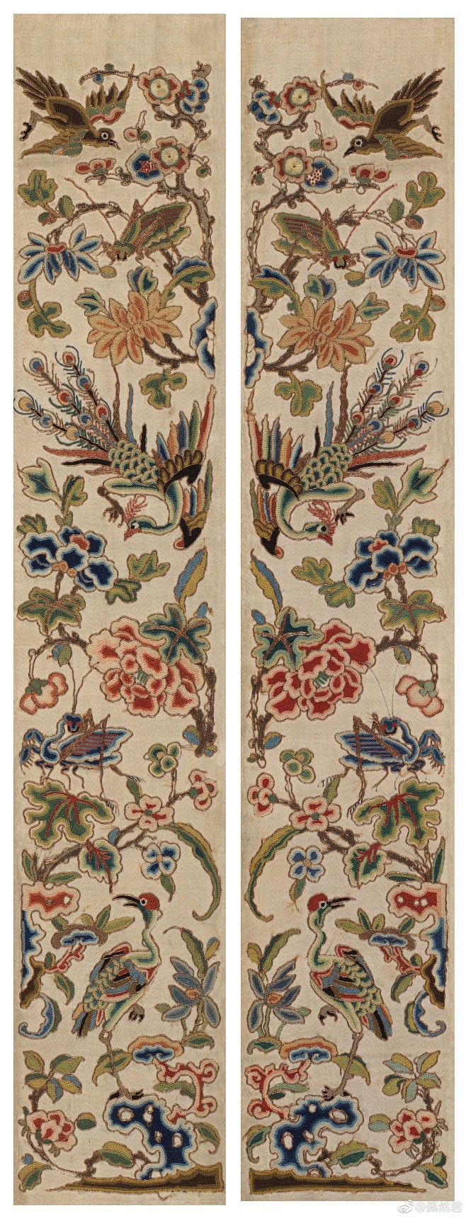 2清打籽绣富贵满堂挽袖一对1051cm白色缎地以平金绣勾边打籽绣填充