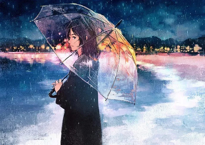 【绘画参考】雨天的少女，适合青春疼痛系校...