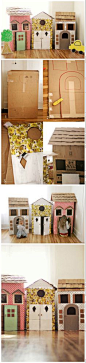 How fun is this!? DIY Cardboard Playhouses - @Elyse Exposito Exposito Woodbury Pehrson Larson of A Beautiful Mess