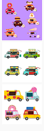 扁平卡通快餐车早餐车冰淇淋车外卖车侧面正面视图插画AI矢量素材-淘宝网