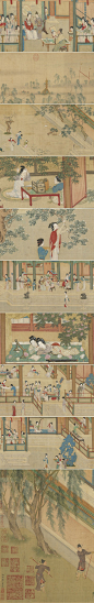 汉宫春晓是中国人物画的传统题材，主要描绘宫中缤妃生活。此《汉宫春晓图》卷由明代画家仇英绘，中国十大传世名画之一。画卷内容以春日晨曦中的汉人宫廷为题，描绘后宫佳丽百态（共描绘约一百一十五人）。此卷为绢本重彩，现藏于台北故宫博物院。介绍下载：O网页链接