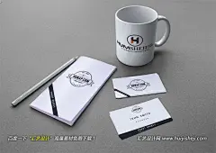 名片水杯子VI样机展示效果图