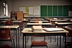 中学教室课桌椅场景摄影图