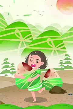 女孩子端午节插画