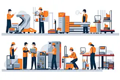 工厂流水线工作企业精神扁平风插画