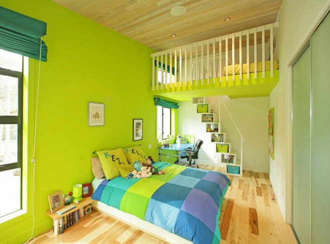 绿色活力卧室乳胶漆效果图