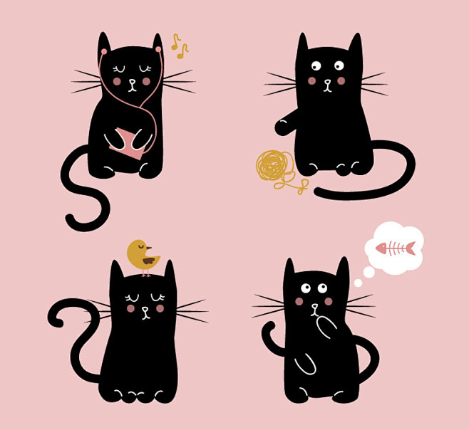 可爱卡通黑猫矢量素材素材格式ai素材关键词猫卡通黑猫