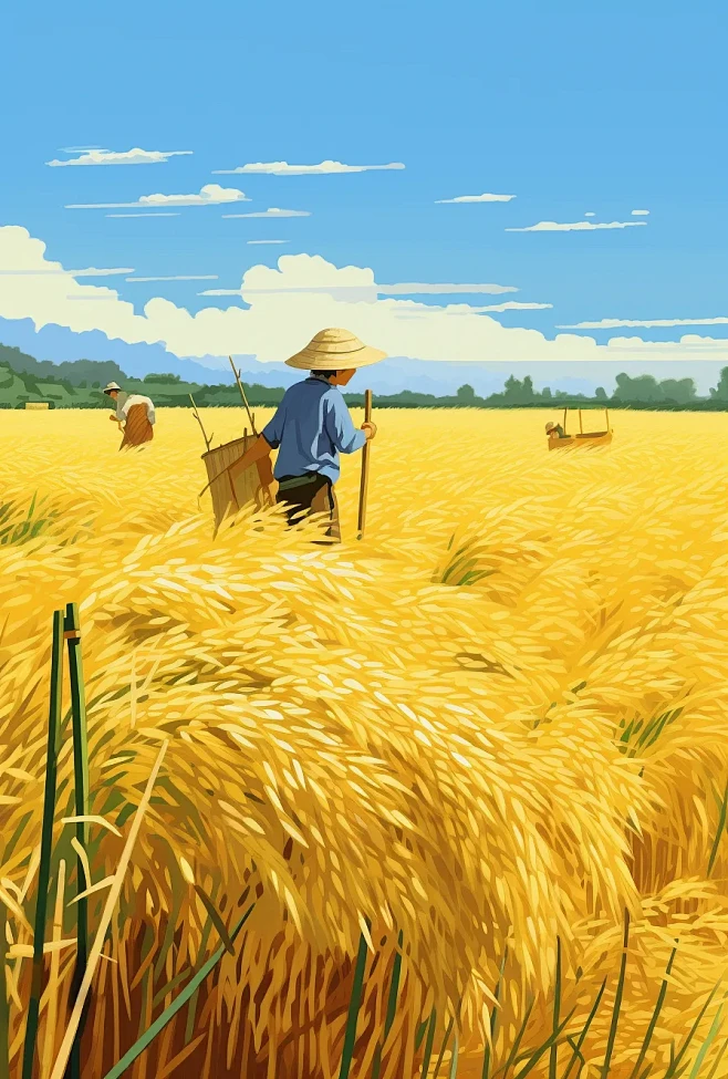 秋收稻田劳作
