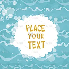 卡通海报在闪亮的蓝色水背景与波浪。