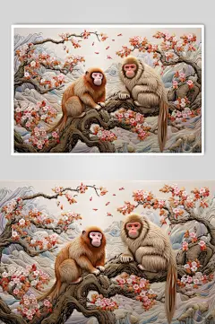 AI数字艺术山水国画刺绣风格插画-众图网