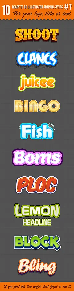 10 Logo Graphic Style #7 : 10 Logo Graphic Styles #7 is the perfect file for you.There are a total of 10 different graphic styles.The file contains:1 Ai file with the styles,1 Tutorial.1 Preview imageAi file is saved in CS5 .5This is a link to the tutoria