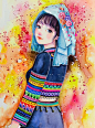 白小海水彩手绘云南少数民族少女作品欣赏