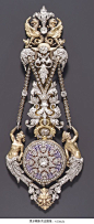 Watch and chatelaine, by Hippolyte Téterger, French (Paris), ca. 1870-78. Gold, platinum, and diamonds.