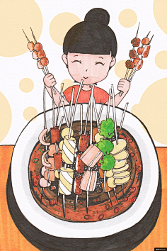 风味小吃餐饮美食插画绘画