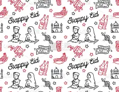 Eid mubarak或idul fitri节日涂鸦背景