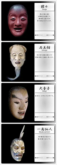即將上演之時，面具絕對要自己戴上。他們相信，一個面具是獨一無二的一個角色的靈魂。戴面具的時候，表演者會小心翼翼的從木盒中取出面具，把面具的正面對這自己的臉，說:“我要演你了。”戴上面具之後,演員不再是自己,而是他人。
能面是日本傳統戲劇藝術“能”劇所使用面具。能面尊古法使用木（多為檜木）雕刻，再上色彩而成，這個工序稱之為“打臉”，而後面的戴面具被稱之為“掛臉”。能面分為翁面、老人面、鬼神面、女面、男面、靈面、特殊面等幾大類型。