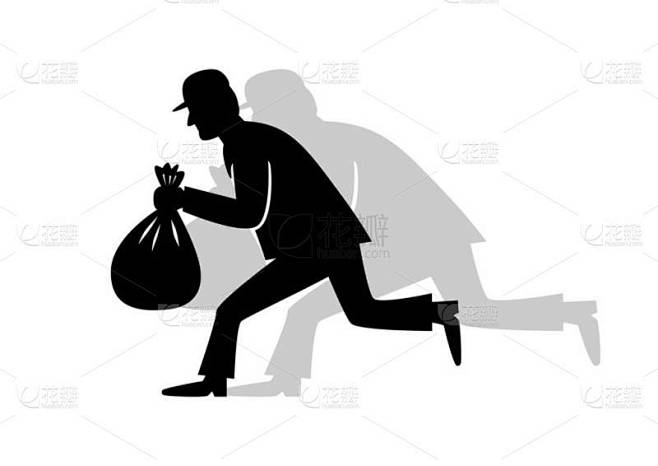白色背景上的黑色和白色小偷图标