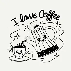 潮流卡通手绘趣味黑白线条咖啡店包装插画海报模板ai矢量设计素材-淘宝网