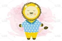 可爱的,狮子,卡通,蓝色的衬衫,华丽的,野生动物,哺乳纲,微笑,问候,爱